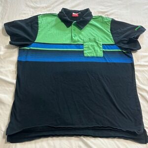 Puma Sport Lifestyle Mens XXL Polo Shirt Green Blue Black Striped Colorblock